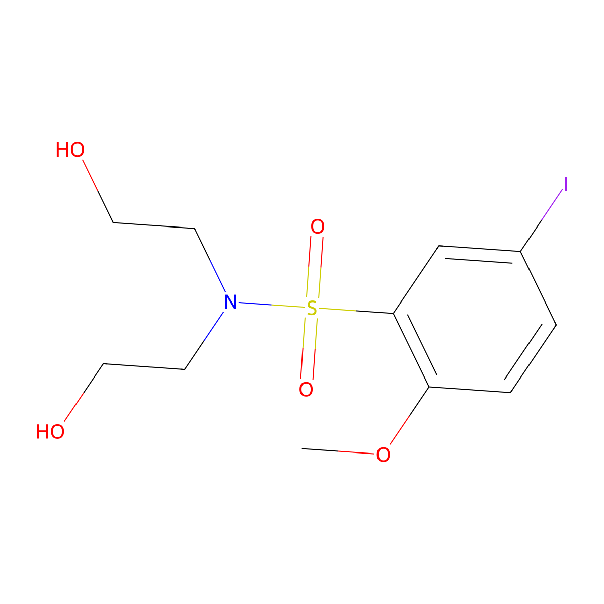 N,N-bis(2-hydroxyethyl)-5-iodo-2-methoxybenzene-1-sulfonamide molecular structure, CAS 1428152-64-0