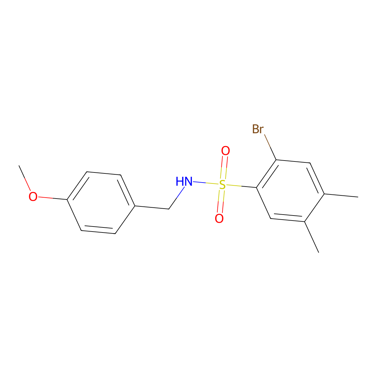 2-bromo-N-(4-methoxybenzyl)-4,5-dimethylbenzenesulfonamide molecular structure, CAS 1428152-65-1