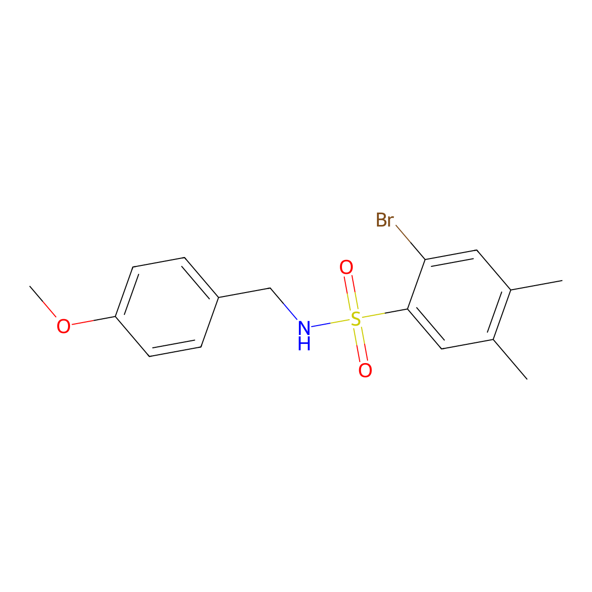 2-bromo-N-(4-methoxybenzyl)-4,5-dimethylbenzenesulfonamide molecular structure, CAS 1428152-65-1