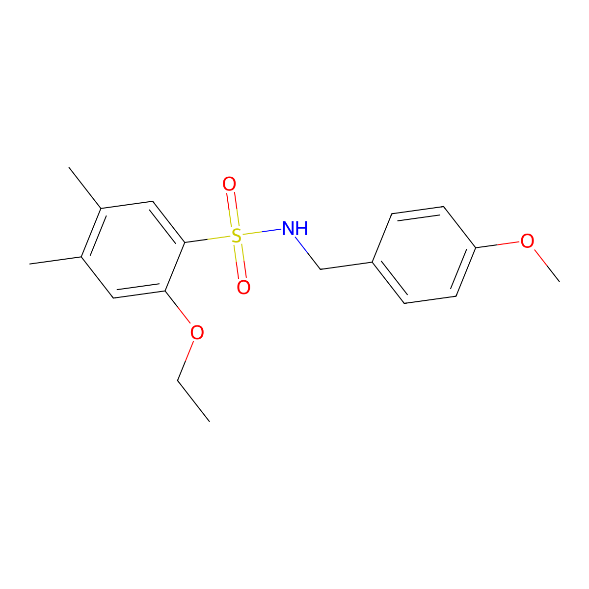 2-ethoxy-N-(4-methoxybenzyl)-4,5-dimethylbenzenesulfonamide molecular structure, CAS 1428152-68-4