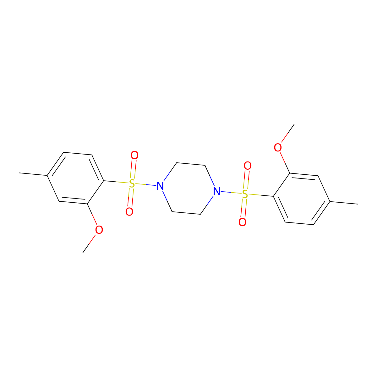 1,4-Bis(2-methoxy-4-methylbenzenesulfonyl)piperazine molecular structure, CAS 1428153-16-5