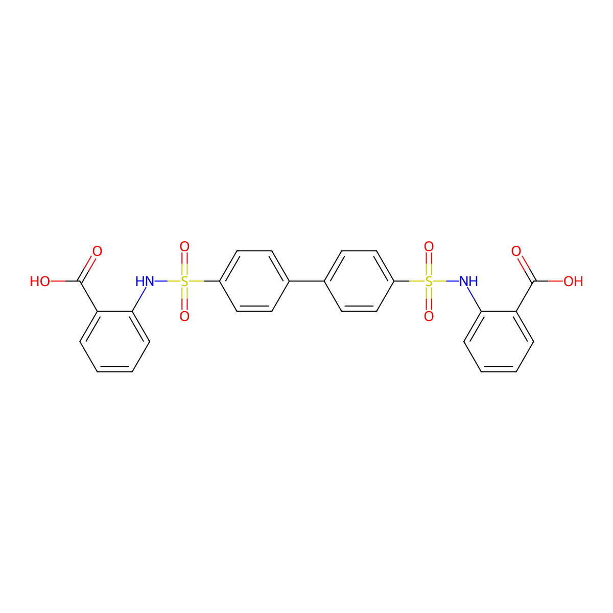 2-{4'-[(2-Carboxyphenyl)sulfamoyl]-[1,1'-biphenyl]-4-sulfonamido}benzoic acid molecular structure, CAS 1428153-21-2