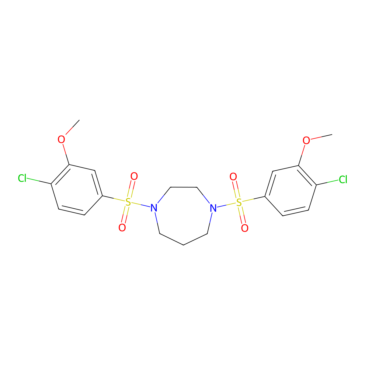 1,4-Bis(4-chloro-3-methoxybenzenesulfonyl)-1,4-diazepane molecular structure, CAS 1428153-28-9