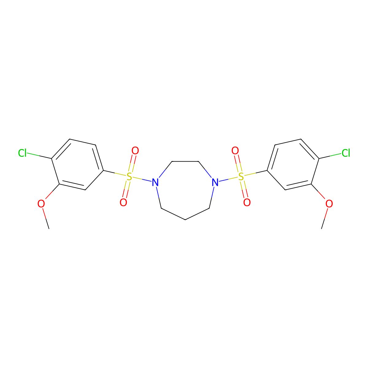 1,4-Bis(4-chloro-3-methoxybenzenesulfonyl)-1,4-diazepane molecular structure, CAS 1428153-28-9