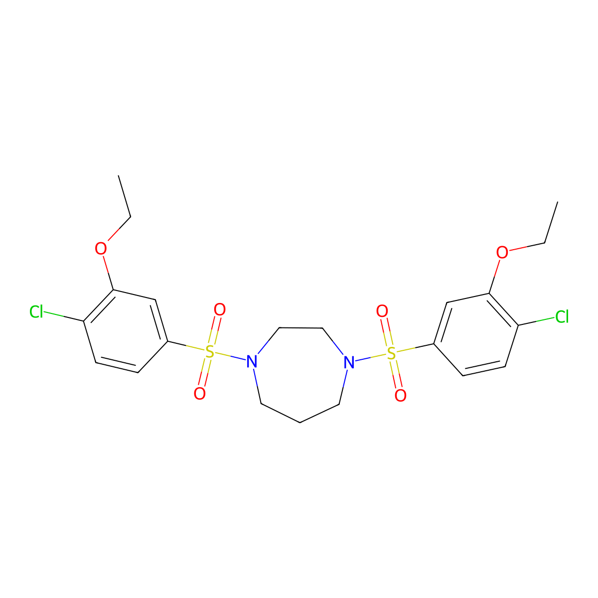 1,4-Bis(4-chloro-3-ethoxybenzenesulfonyl)-1,4-diazepane molecular structure, CAS 1428153-31-4