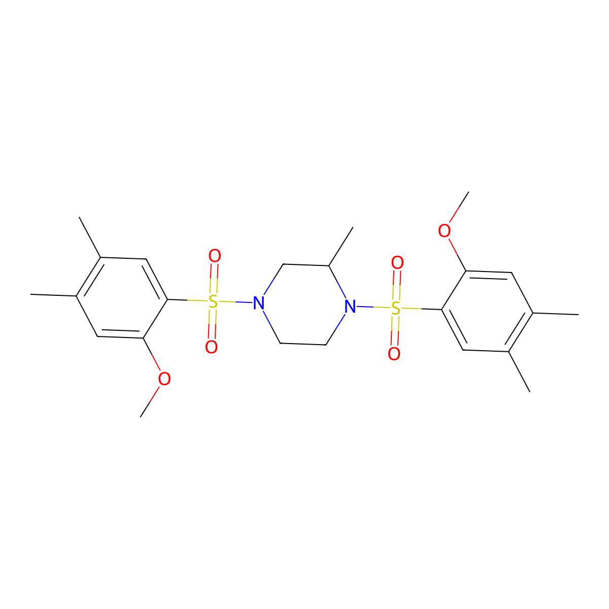 1,4-Bis(2-methoxy-4,5-dimethylbenzenesulfonyl)-2-methylpiperazine molecular structure, CAS 1428153-37-0