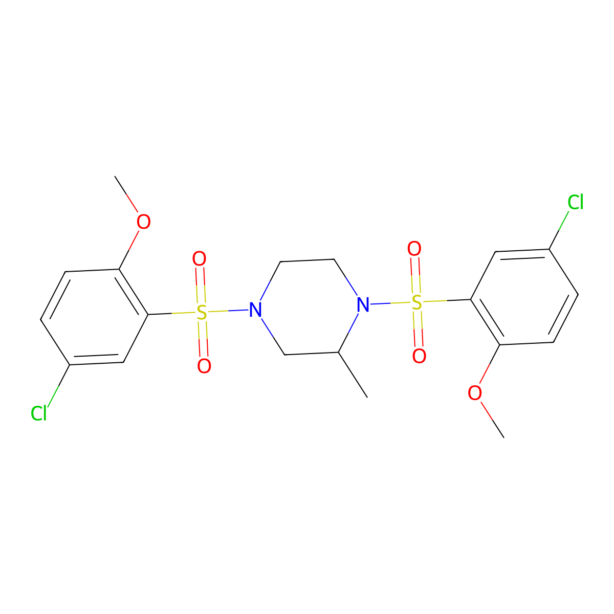 1,4-Bis(5-chloro-2-methoxybenzenesulfonyl)-2-methylpiperazine molecular structure, CAS 1428153-38-1