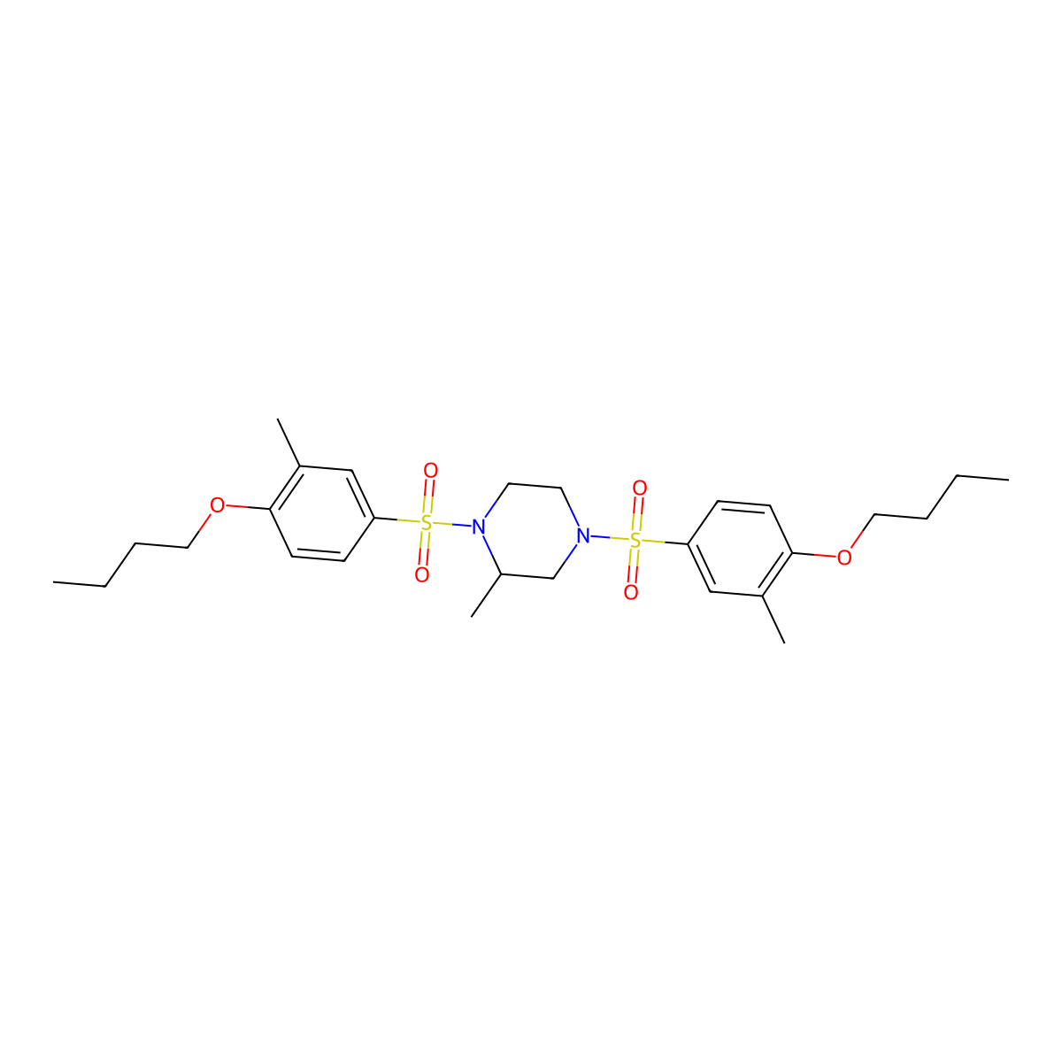 1,4-Bis(4-butoxy-3-methylbenzenesulfonyl)-2-methylpiperazine molecular structure, CAS 1428153-39-2