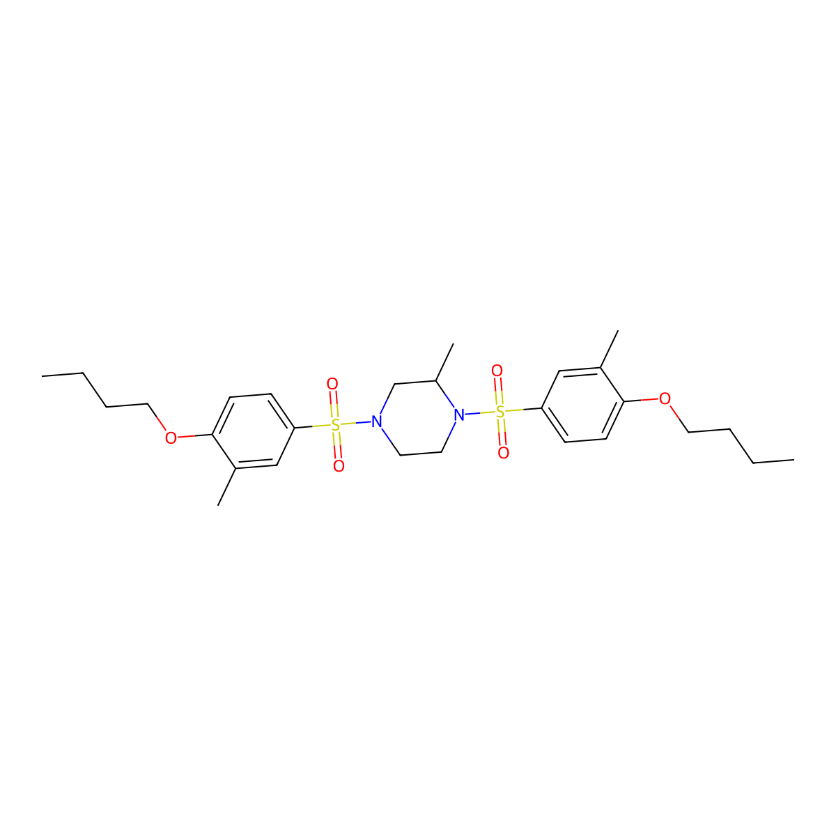 1,4-Bis(4-butoxy-3-methylbenzenesulfonyl)-2-methylpiperazine molecular structure, CAS 1428153-39-2
