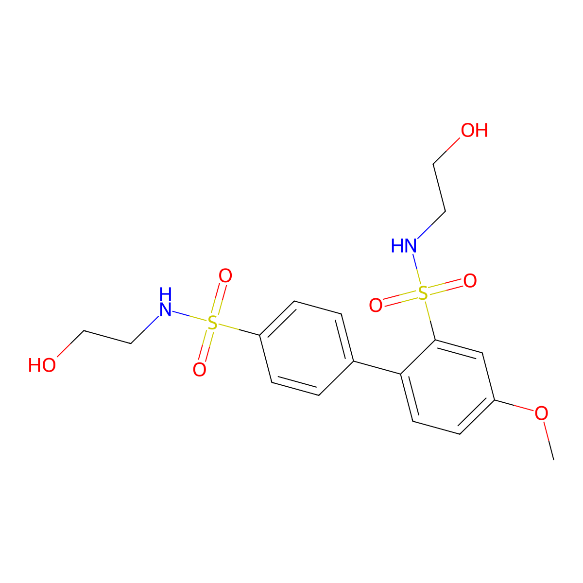 N~2~,N~4~'-bis(2-hydroxyethyl)-4-methoxy[1,1'-biphenyl]-2,4'-disulfonamide molecular structure, CAS 1428153-62-1