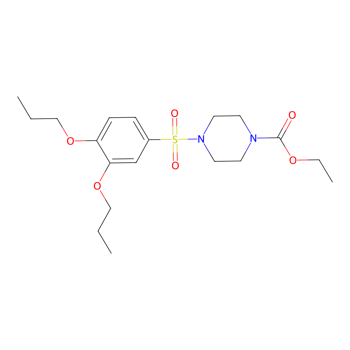 Ethyl 4-(3,4-dipropoxybenzenesulfonyl)piperazine-1-carboxylate molecular structure, CAS 1428153-79-0