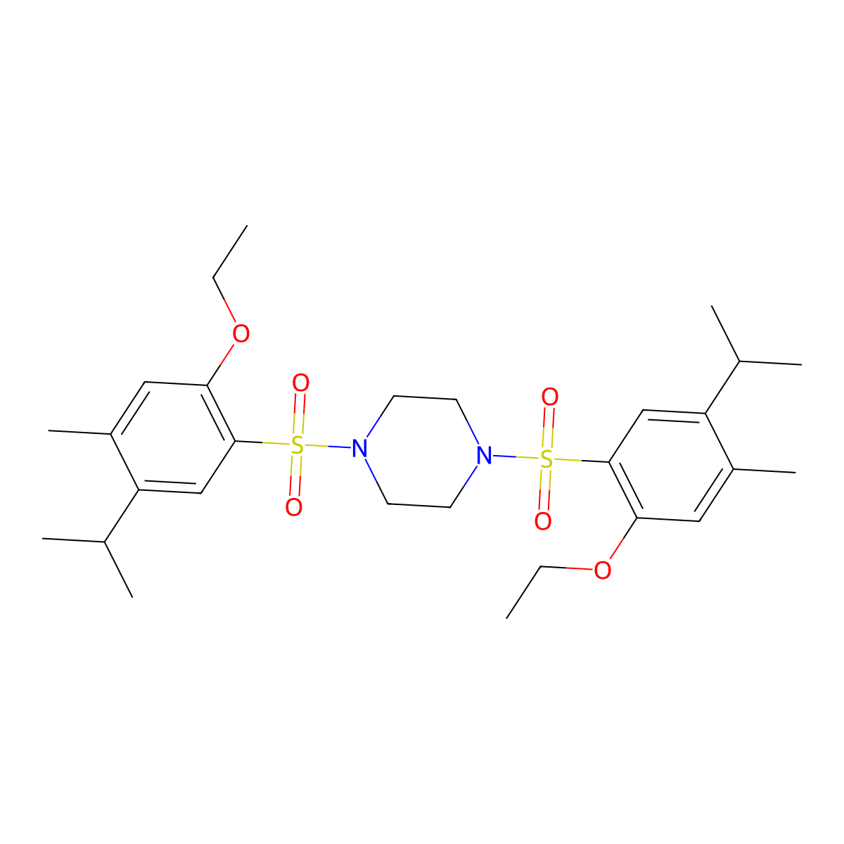 1,4-Bis[2-ethoxy-4-methyl-5-(propan-2-yl)benzenesulfonyl]piperazine molecular structure, CAS 1428153-81-4