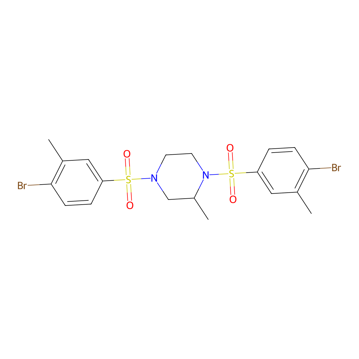 1,4-Bis(4-bromo-3-methylbenzenesulfonyl)-2-methylpiperazine molecular structure, CAS 1428153-82-5