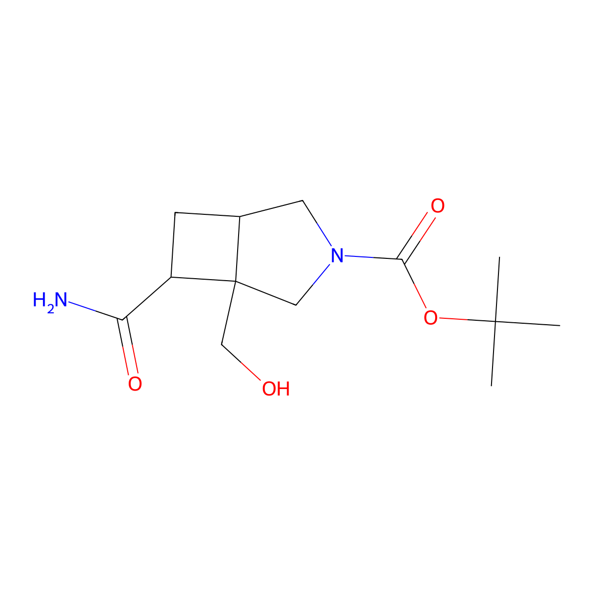 rel-(tert-butyl (1S,5R,7R)-7-carbamoyl-1-(hydroxymethyl)-3-azabicyclo[3.2.0]heptane-3-carboxylate) molecular structure, CAS 1428154-15-7