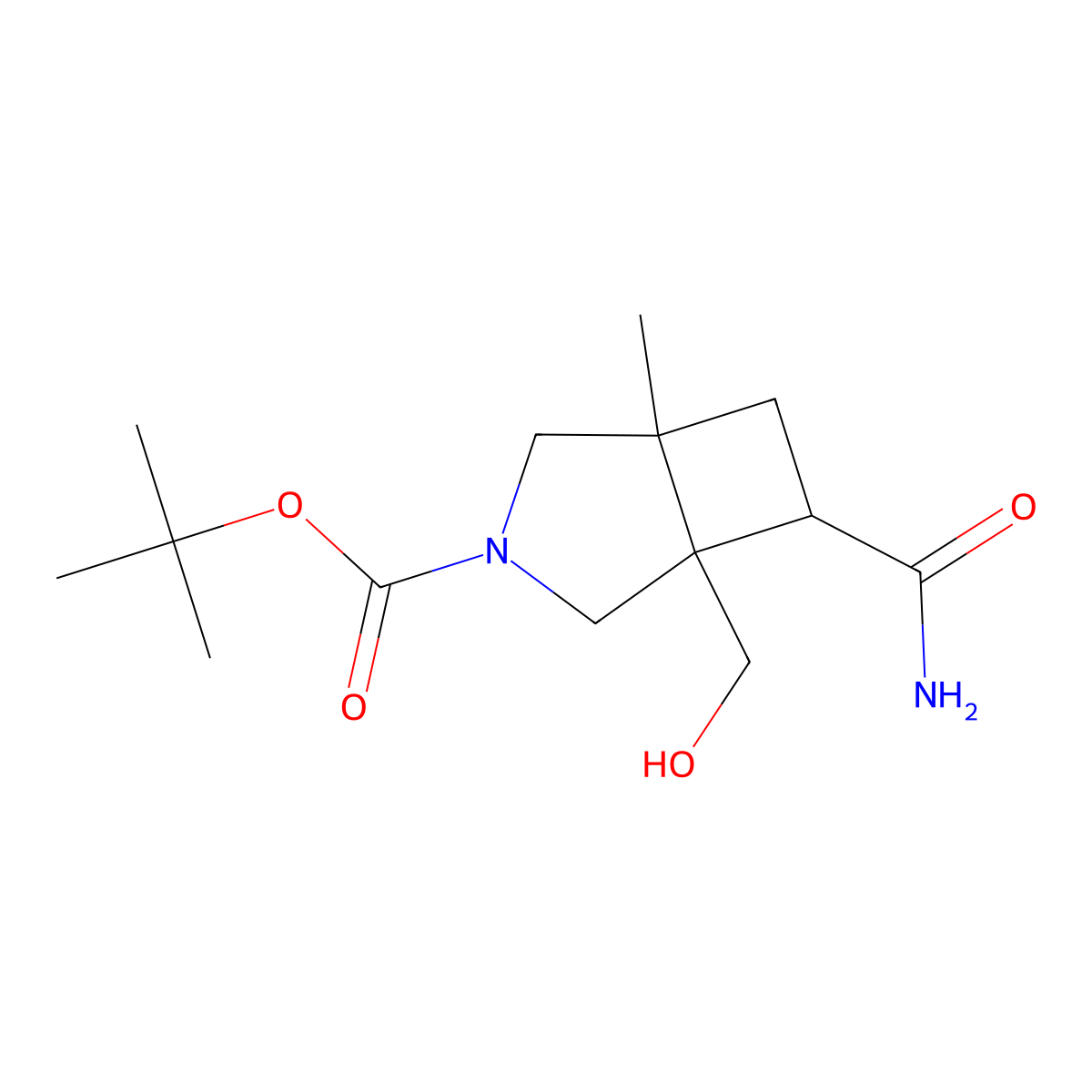 tert-butyl (1R,5R,6R)-6-carbamoyl-5-(hydroxymethyl)-1-methyl-3-azabicyclo[3.2.0]heptane-3-carboxylate molecular structure, CAS 1428154-17-9