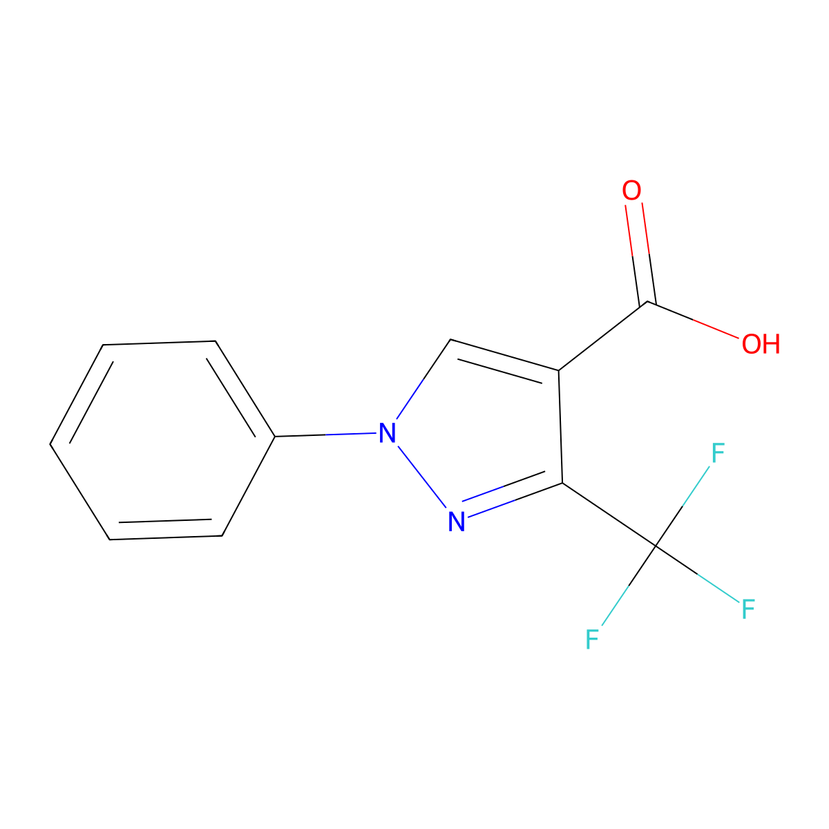 1-Phenyl-3-(trifluoromethyl)-1H-pyrazole-4-carboxylic acid molecular structure, CAS 142818-01-7