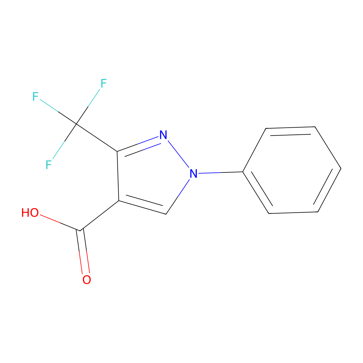 1-Phenyl-3-(trifluoromethyl)-1H-pyrazole-4-carboxylic acid molecular structure, CAS 142818-01-7