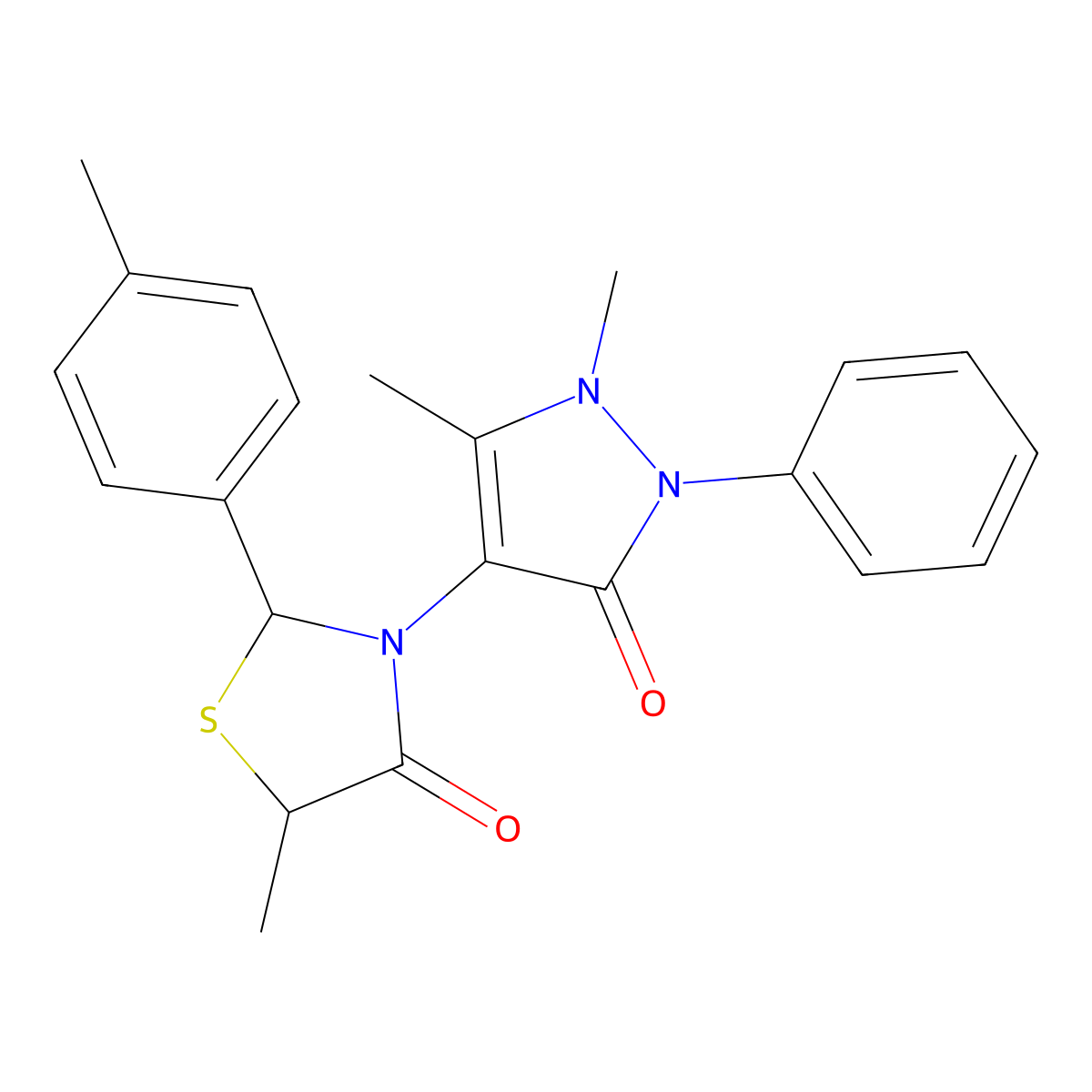 3-(1,5-dimethyl-3-oxo-2-phenyl-2,3-dihydro-1H-pyrazol-4-yl)-5-methyl-2-(4-methylphenyl)-1,3-thiazolidin-4-one molecular structure, CAS 142821-71-4