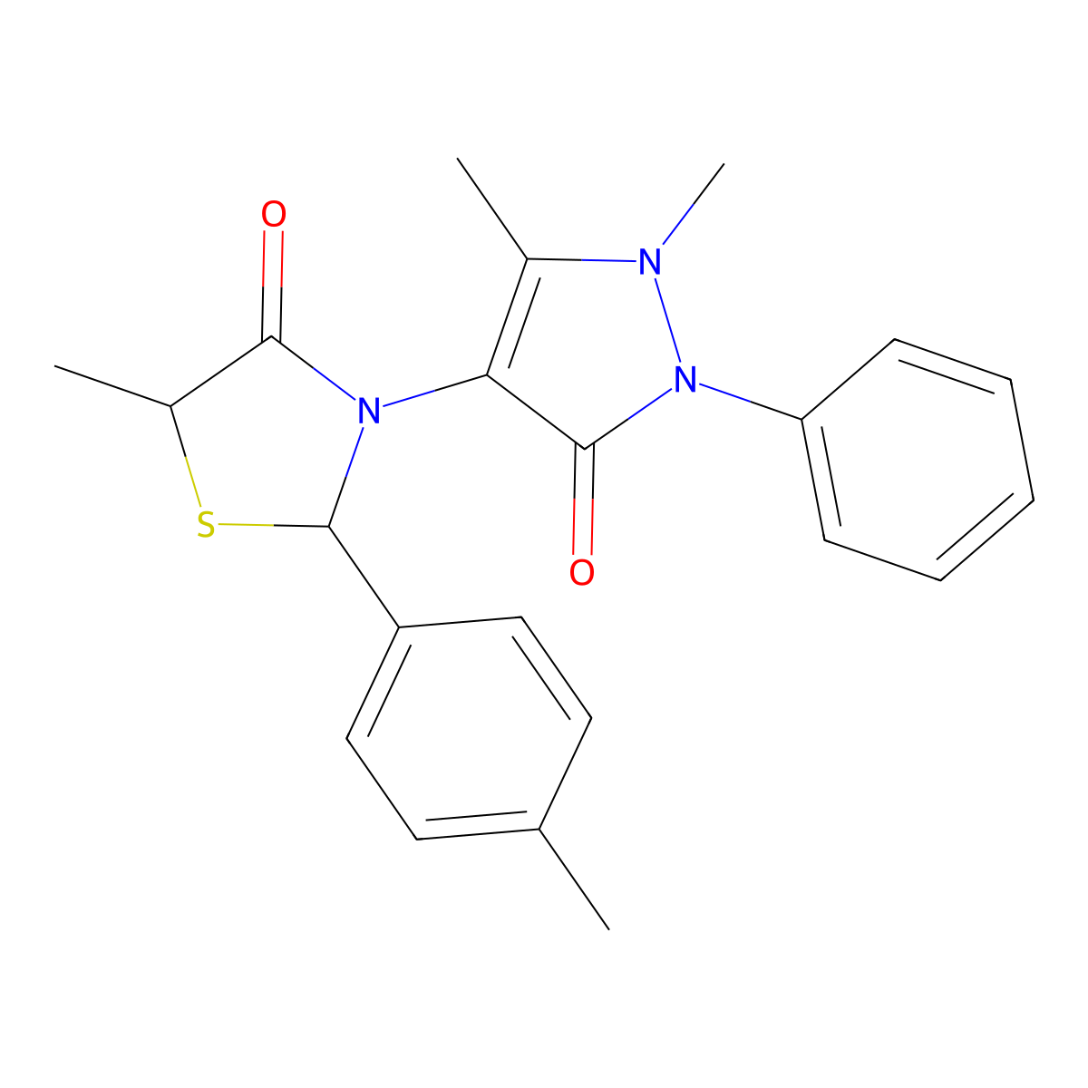 3-(1,5-dimethyl-3-oxo-2-phenyl-2,3-dihydro-1H-pyrazol-4-yl)-5-methyl-2-(4-methylphenyl)-1,3-thiazolidin-4-one molecular structure, CAS 142821-71-4