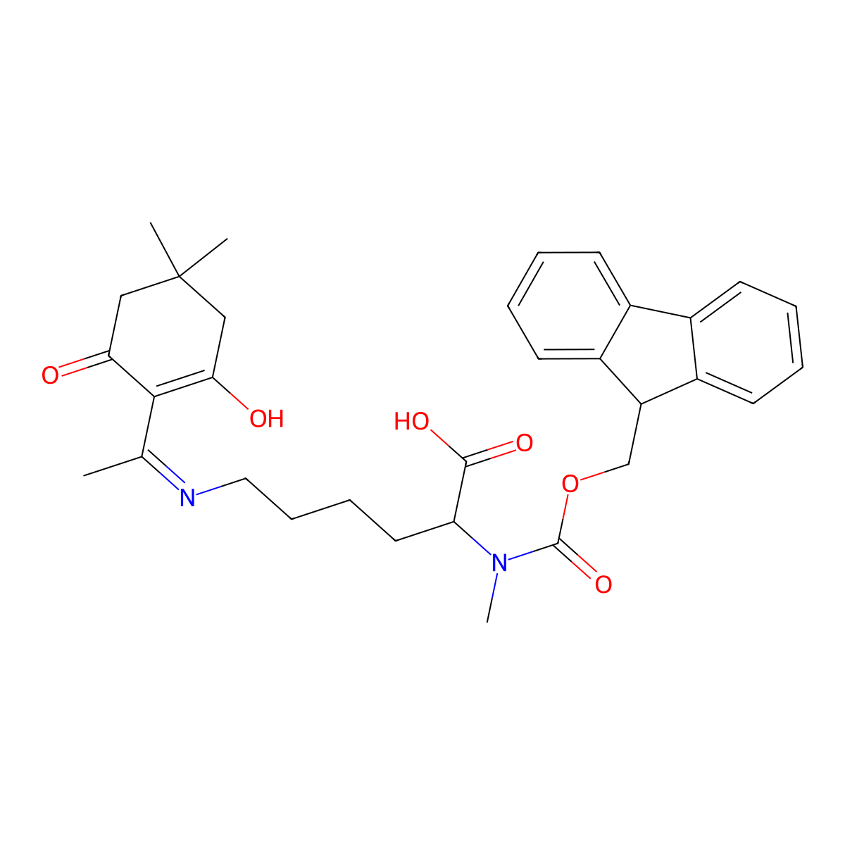 N2-(((9H-Fluoren-9-yl)methoxy)carbonyl)-N6-(1-(2-hydroxy-4,4-dimethyl-6-oxocyclohex-1-en-1-yl)ethylidene)-N2-methyl-L-lysine molecular structure, CAS 1428229-84-8