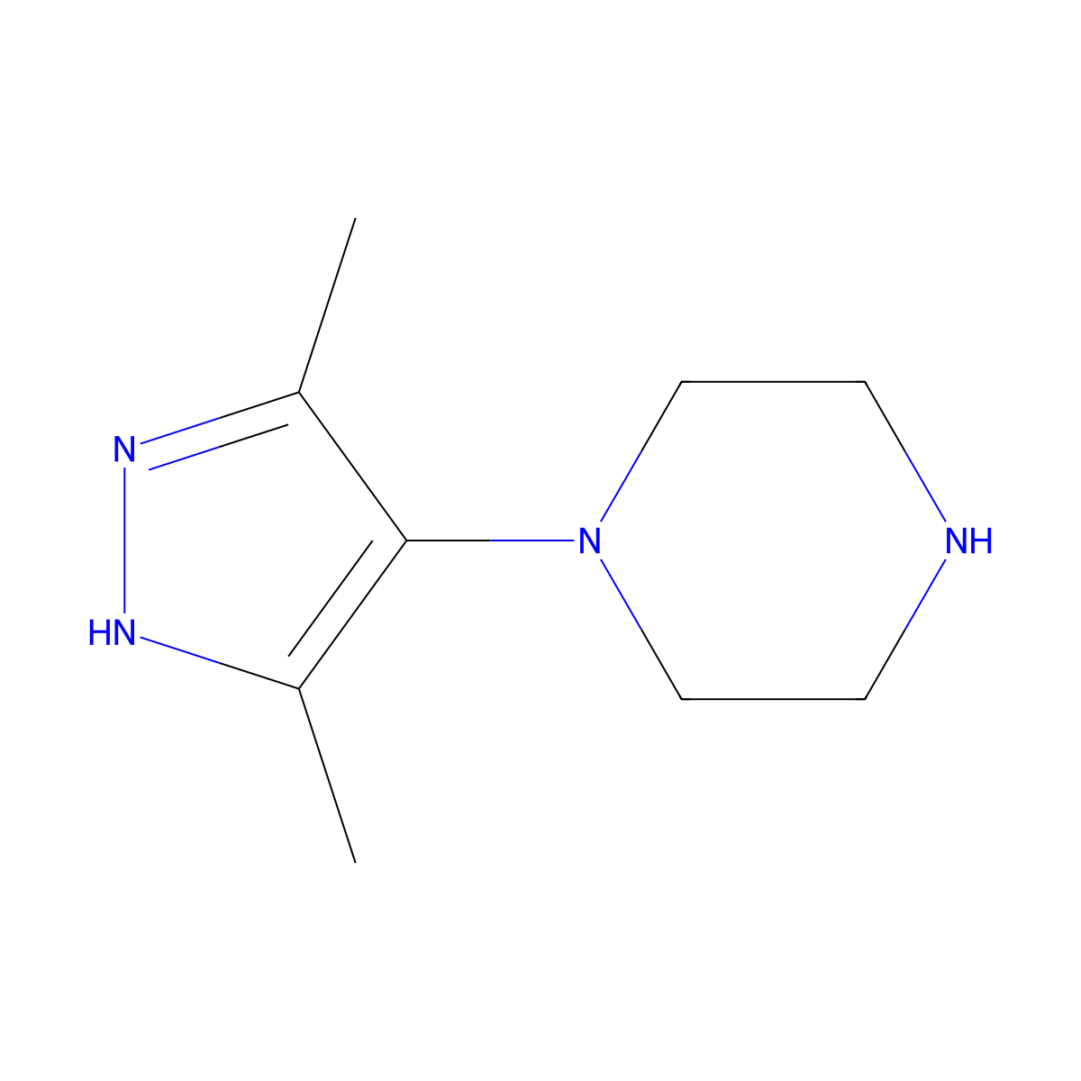 1-(3,5-dimethyl-1H-pyrazol-4-yl)piperazine molecular structure, CAS 1428233-01-5