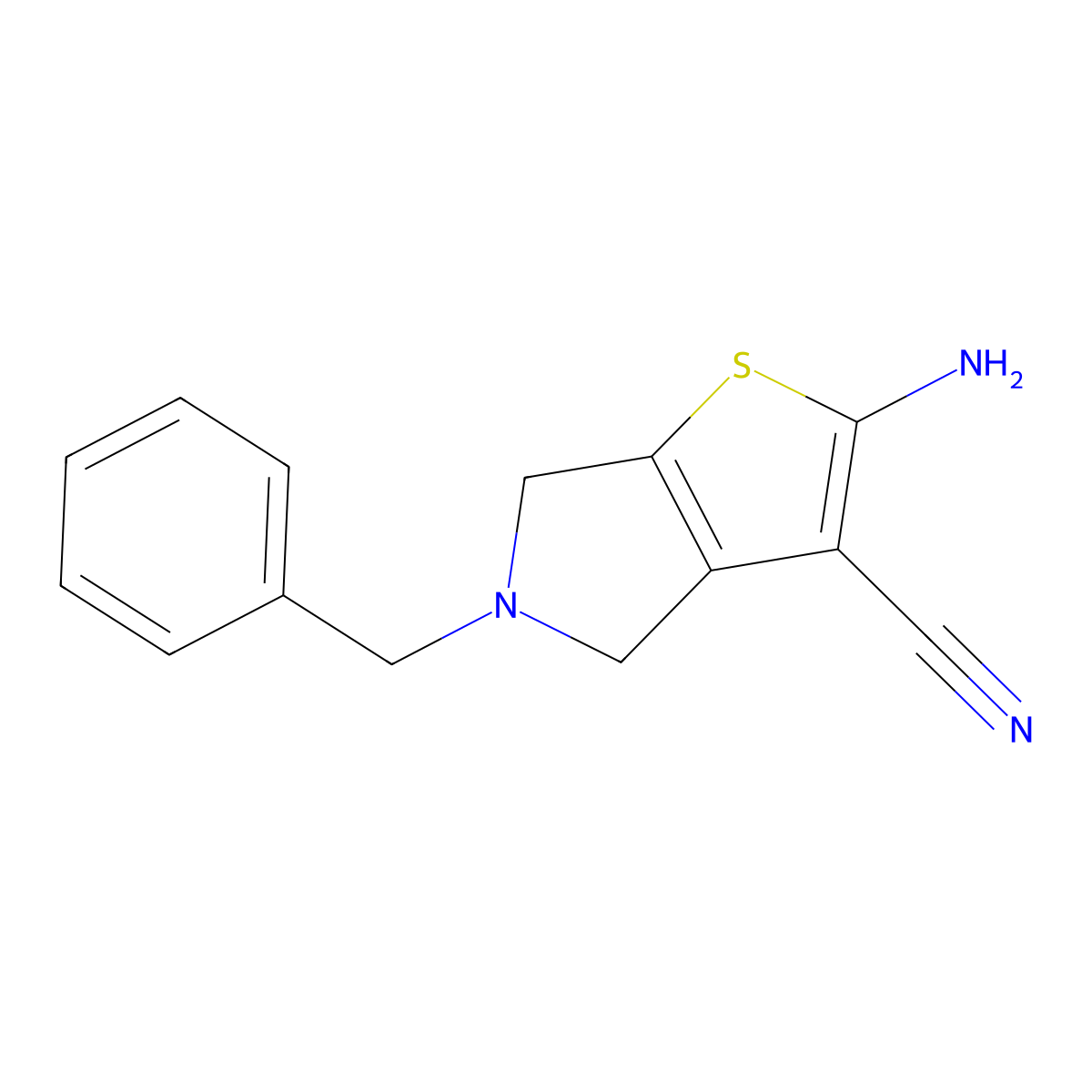 2-amino-5-benzyl-5,6-dihydro-4H-thieno[2,3-c]pyrrole-3-carbonitrile molecular structure, CAS 1428233-42-4
