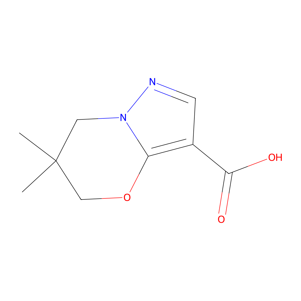 6,6-dimethyl-5H,6H,7H-pyrazolo(3,2-b)(1,3)oxazine-3-carboxylic acid molecular structure, CAS 1428233-75-3