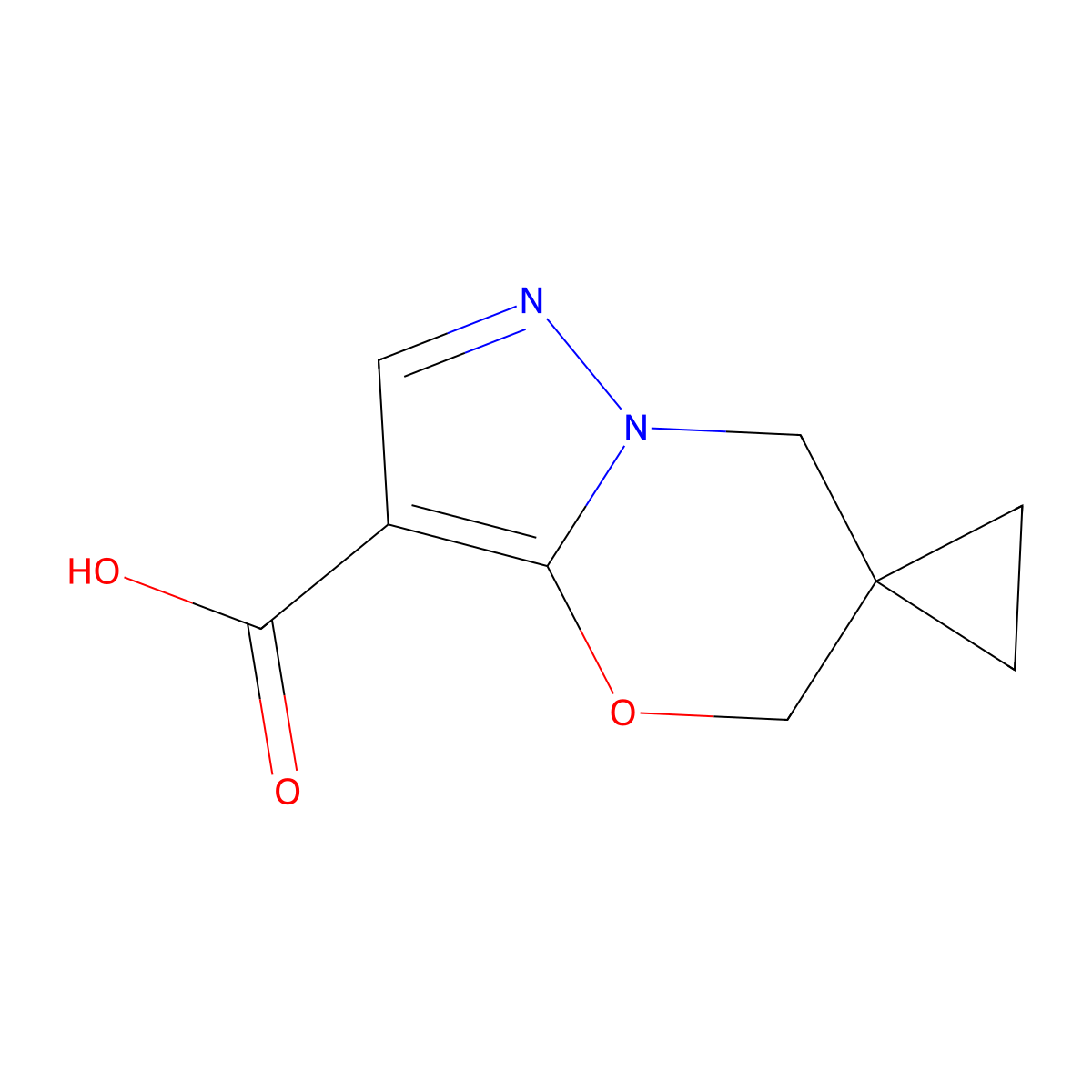 5',7'-Dihydrospiro[cyclopropane-1,6'-pyrazolo[3,2-b][1,3]oxazine]-3'-carboxylic acid molecular structure, CAS 1428234-33-6