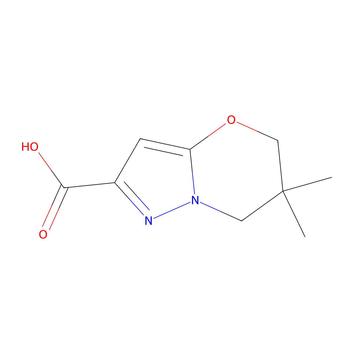 6,6-dimethyl-5H,6H,7H-pyrazolo(3,2-b)(1,3)oxazine-2-carboxylic acid molecular structure, CAS 1428234-36-9