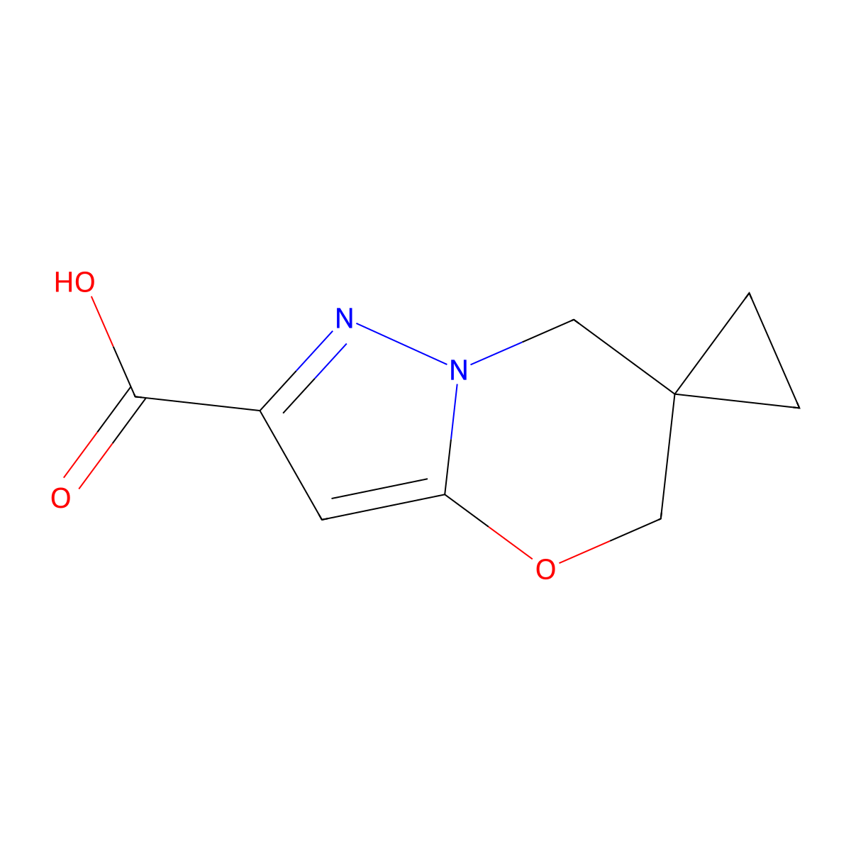 5'H,7'H-Spiro[cyclopropane-1,6'-pyrazolo[5,1-b][1,3]oxazine]-2'-carboxylic acid molecular structure, CAS 1428234-37-0