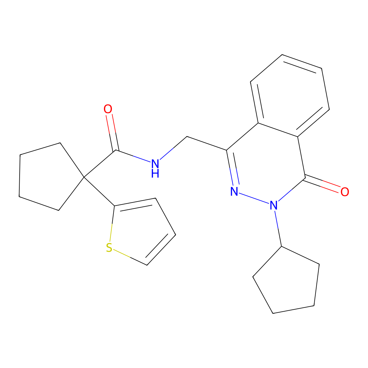 N-((3-cyclopentyl-4-oxo-3,4-dihydrophthalazin-1-yl)methyl)-1-(thiophen-2-yl)cyclopentanecarboxamide molecular structure, CAS 1428347-38-9