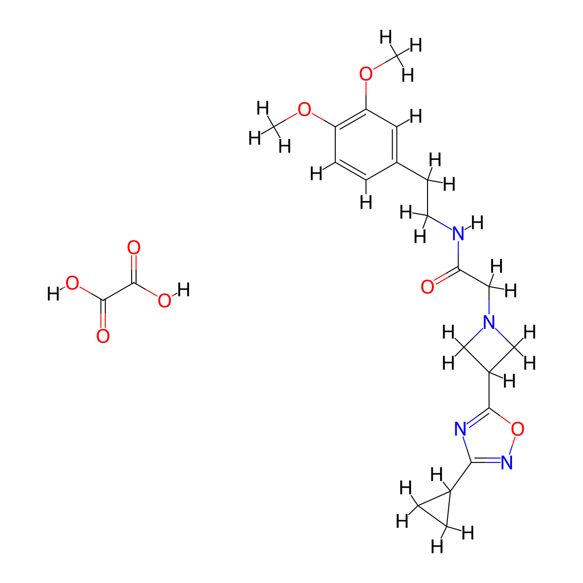 2-(3-(3-cyclopropyl-1,2,4-oxadiazol-5-yl)azetidin-1-yl)-N-(3,4-dimethoxyphenethyl)acetamide oxalate molecular structure, CAS 1428347-41-4