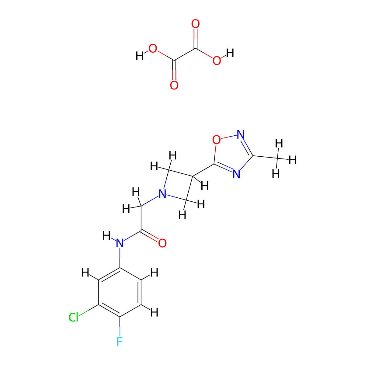 N-(3-chloro-4-fluorophenyl)-2-(3-(3-methyl-1,2,4-oxadiazol-5-yl)azetidin-1-yl)acetamide oxalate molecular structure, CAS 1428347-45-8