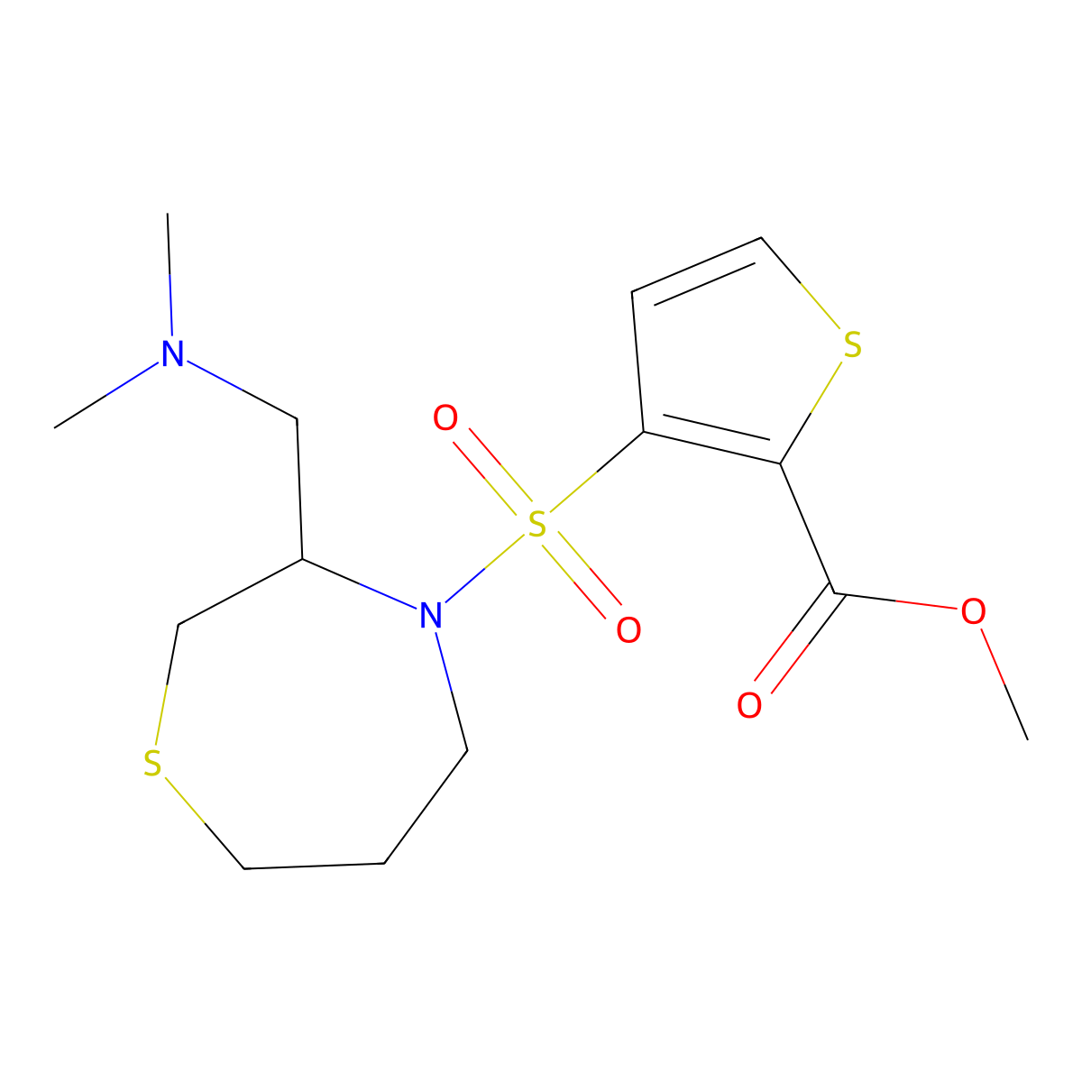 Methyl 3-({3-[(dimethylamino)methyl]-1,4-thiazepan-4-yl}sulfonyl)thiophene-2-carboxylate molecular structure, CAS 1428347-47-0
