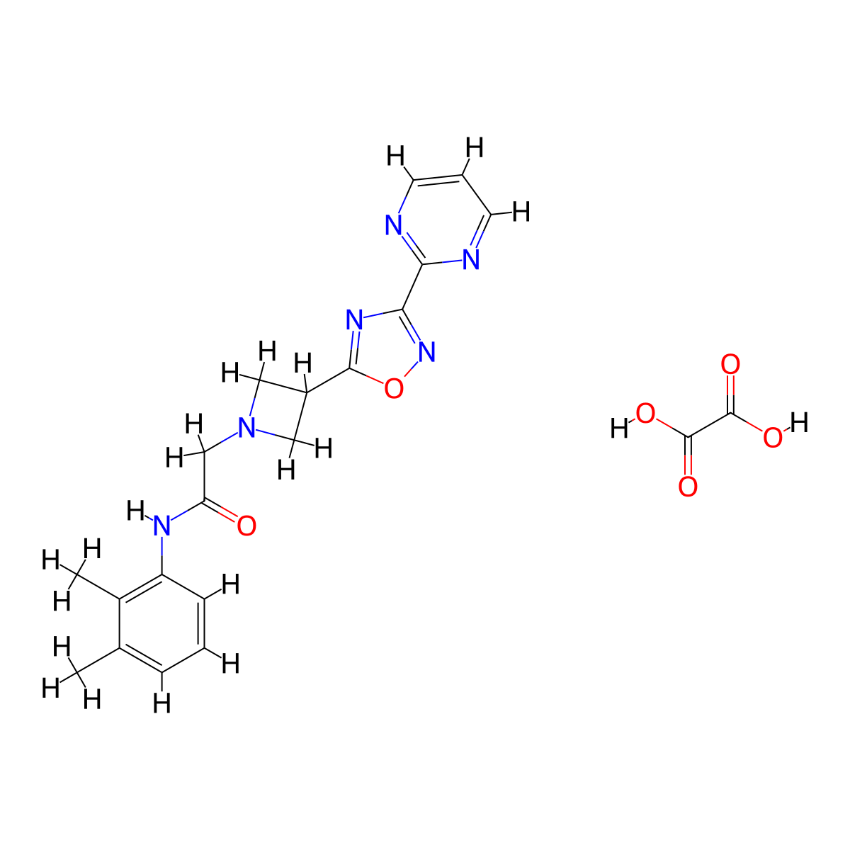N-(2,3-dimethylphenyl)-2-(3-(3-(pyrimidin-2-yl)-1,2,4-oxadiazol-5-yl)azetidin-1-yl)acetamide oxalate molecular structure, CAS 1428347-48-1