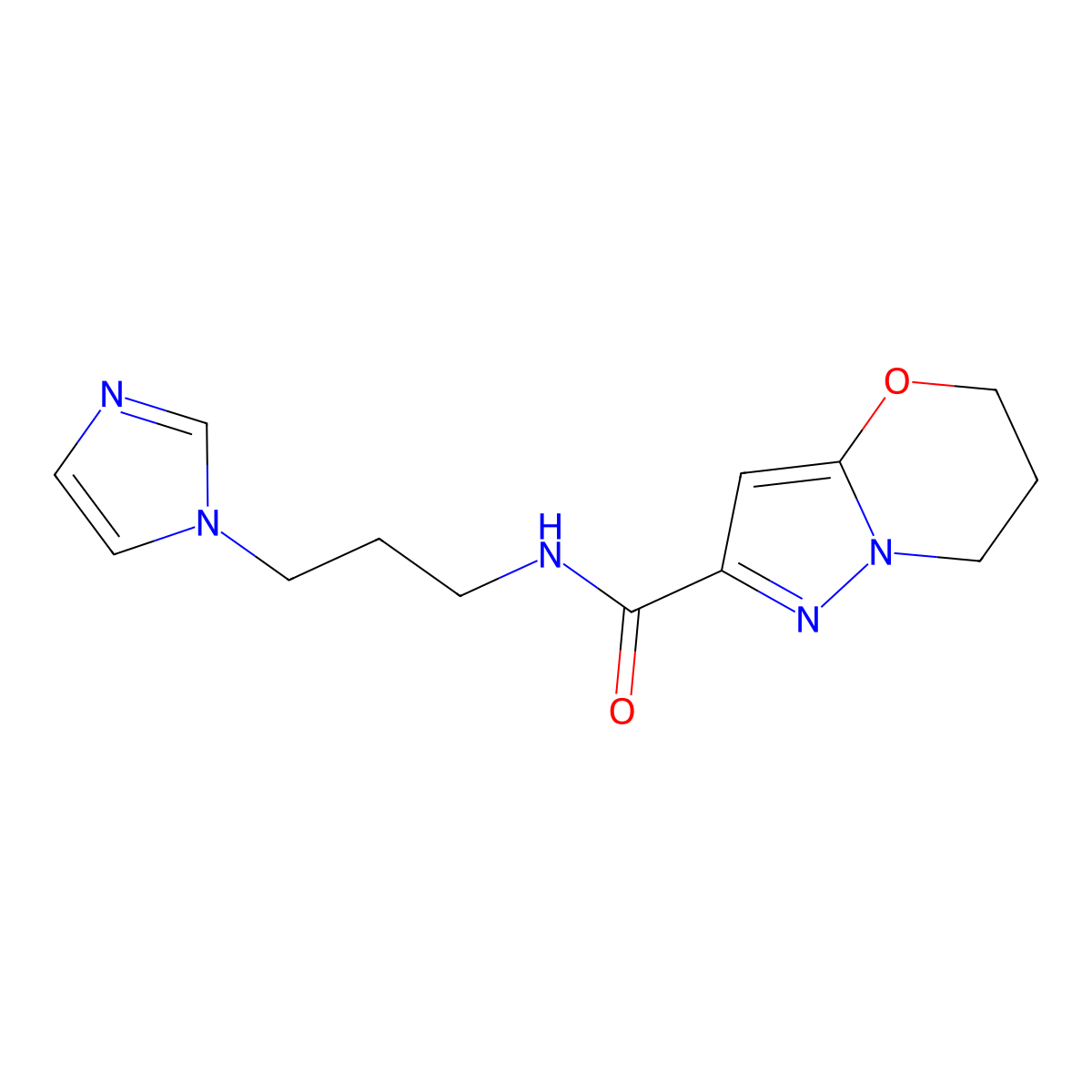 N-(3-(1H-imidazol-1-yl)propyl)-6,7-dihydro-5H-pyrazolo[5,1-b][1,3]oxazine-2-carboxamide molecular structure, CAS 1428347-52-7