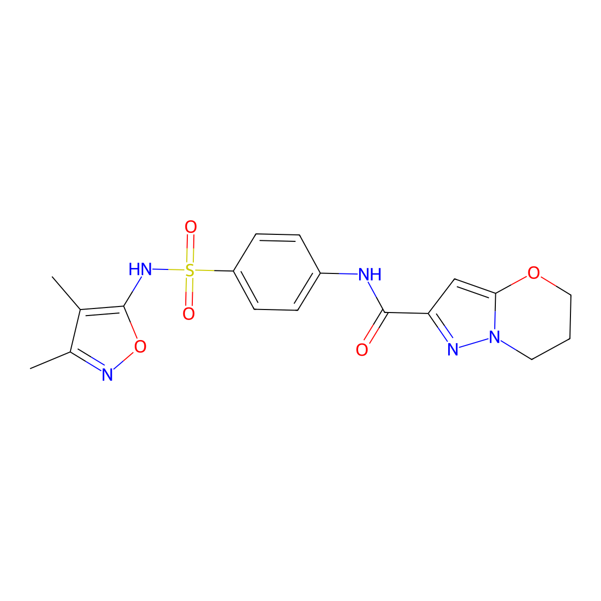 N-(4-(N-(3,4-dimethylisoxazol-5-yl)sulfamoyl)phenyl)-6,7-dihydro-5H-pyrazolo[5,1-b][1,3]oxazine-2-carboxamide molecular structure, CAS 1428347-55-0