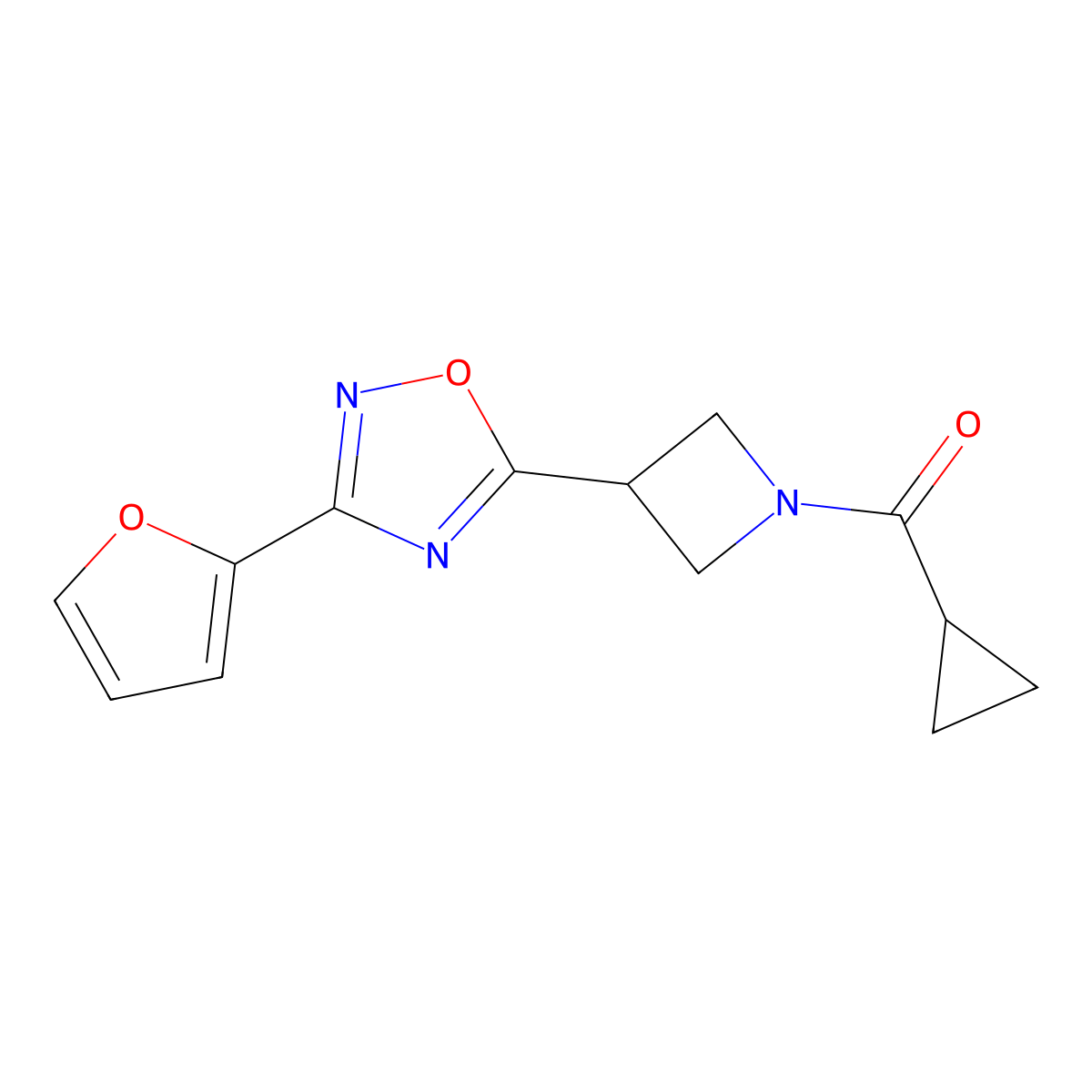 Cyclopropyl(3-(3-(furan-2-yl)-1,2,4-oxadiazol-5-yl)azetidin-1-yl)methanone molecular structure, CAS 1428347-58-3