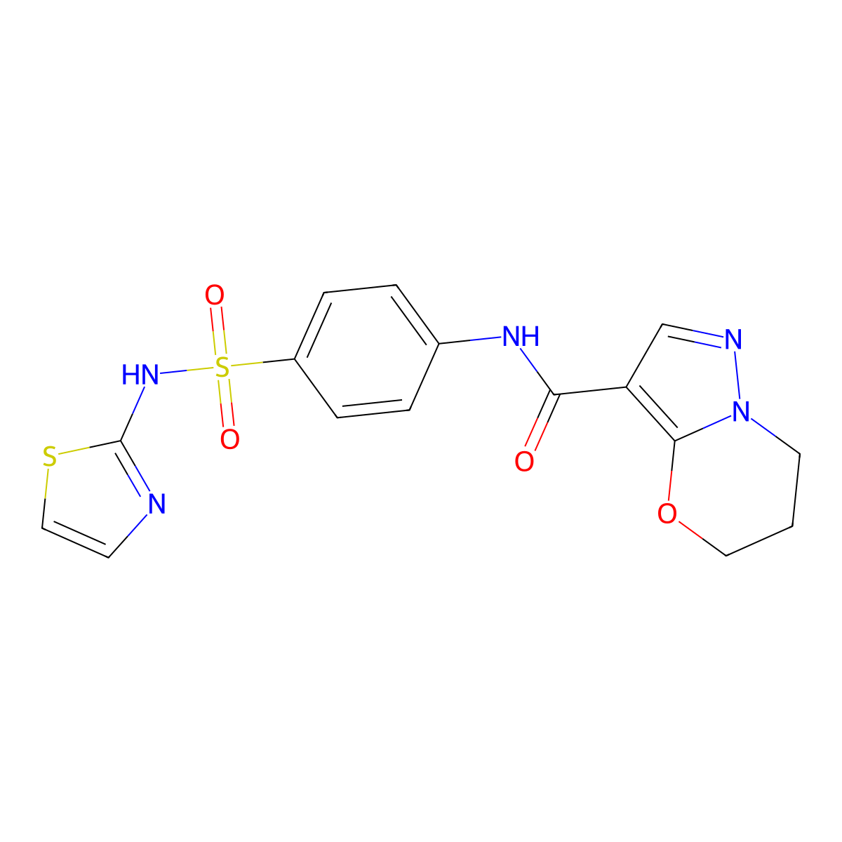 N-(4-(N-(thiazol-2-yl)sulfamoyl)phenyl)-6,7-dihydro-5H-pyrazolo[5,1-b][1,3]oxazine-3-carboxamide molecular structure, CAS 1428347-62-9