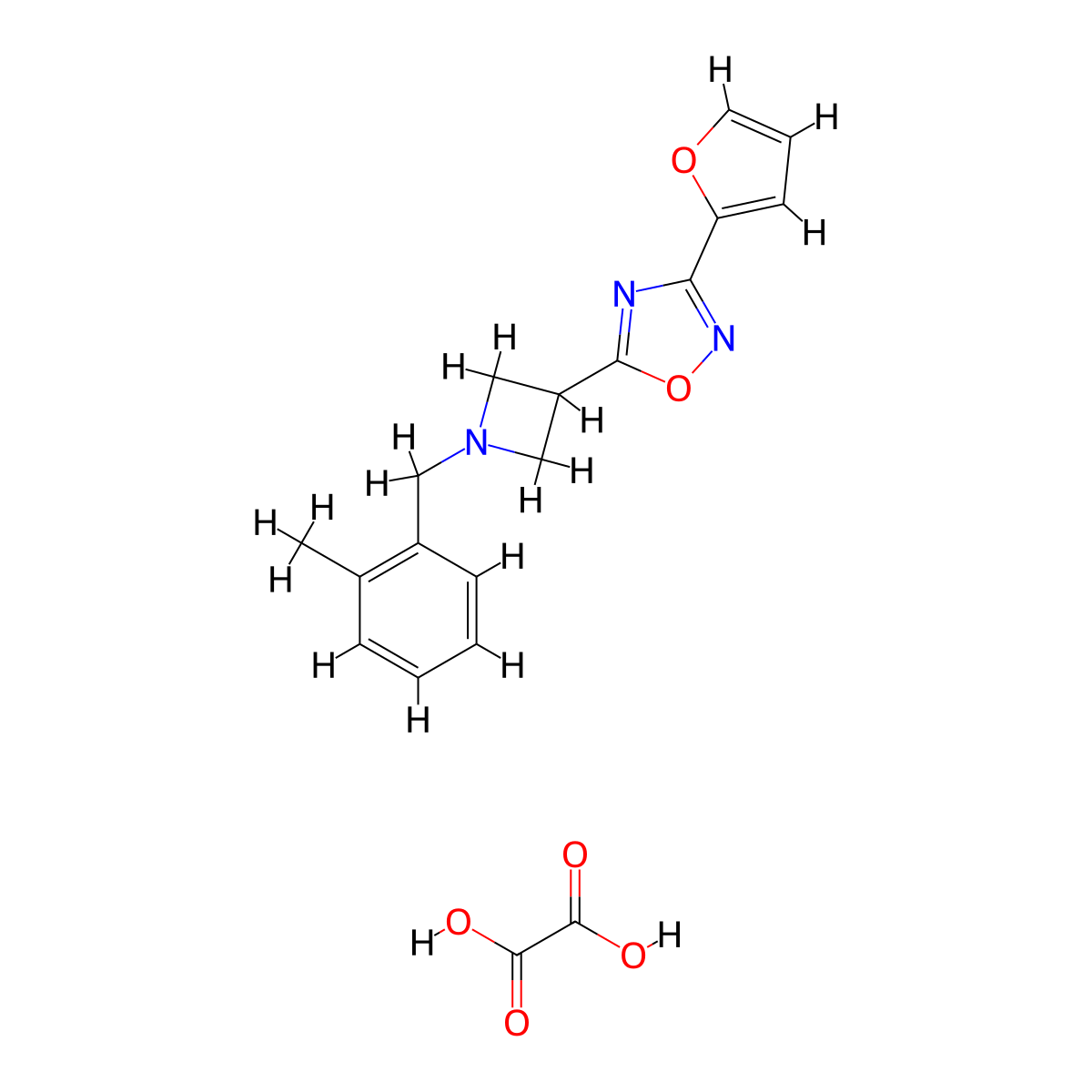 3-(Furan-2-yl)-5-(1-(2-methylbenzyl)azetidin-3-yl)-1,2,4-oxadiazole oxalate molecular structure, CAS 1428347-66-3