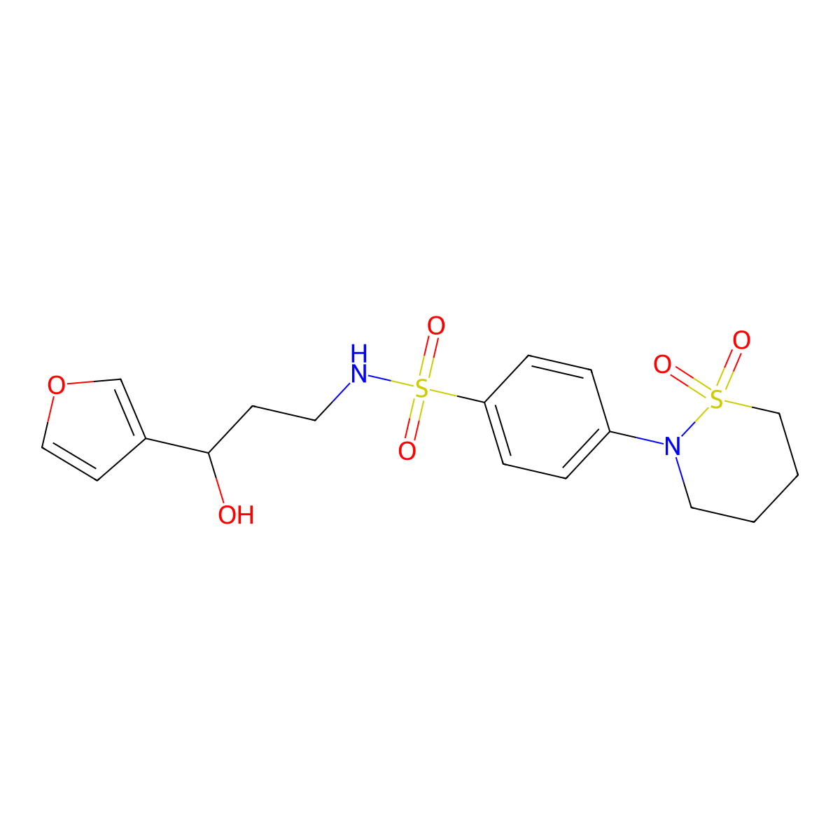 4-(1,1-dioxido-1,2-thiazinan-2-yl)-N-(3-(furan-3-yl)-3-hydroxypropyl)benzenesulfonamide molecular structure, CAS 1428347-67-4
