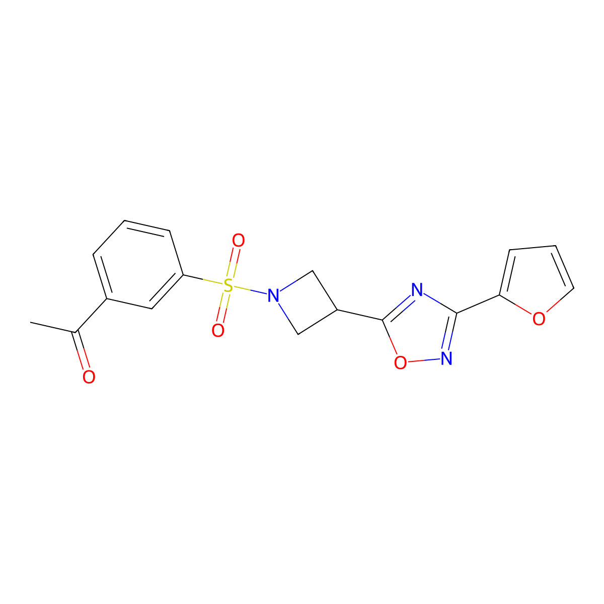 1-(3-((3-(3-(Furan-2-yl)-1,2,4-oxadiazol-5-yl)azetidin-1-yl)sulfonyl)phenyl)ethanone molecular structure, CAS 1428347-69-6