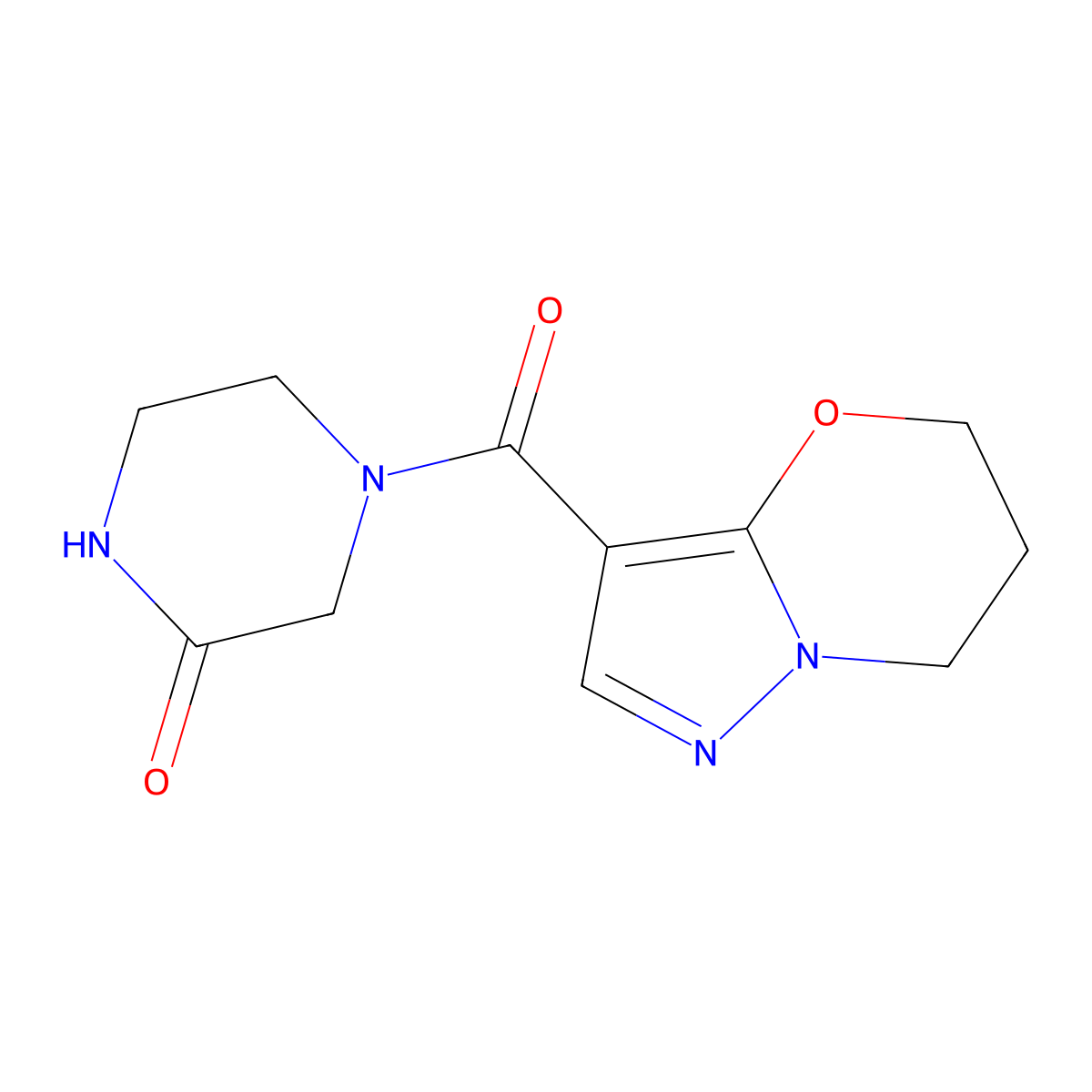 4-(6,7-dihydro-5H-pyrazolo[5,1-b][1,3]oxazine-3-carbonyl)piperazin-2-one molecular structure, CAS 1428347-71-0