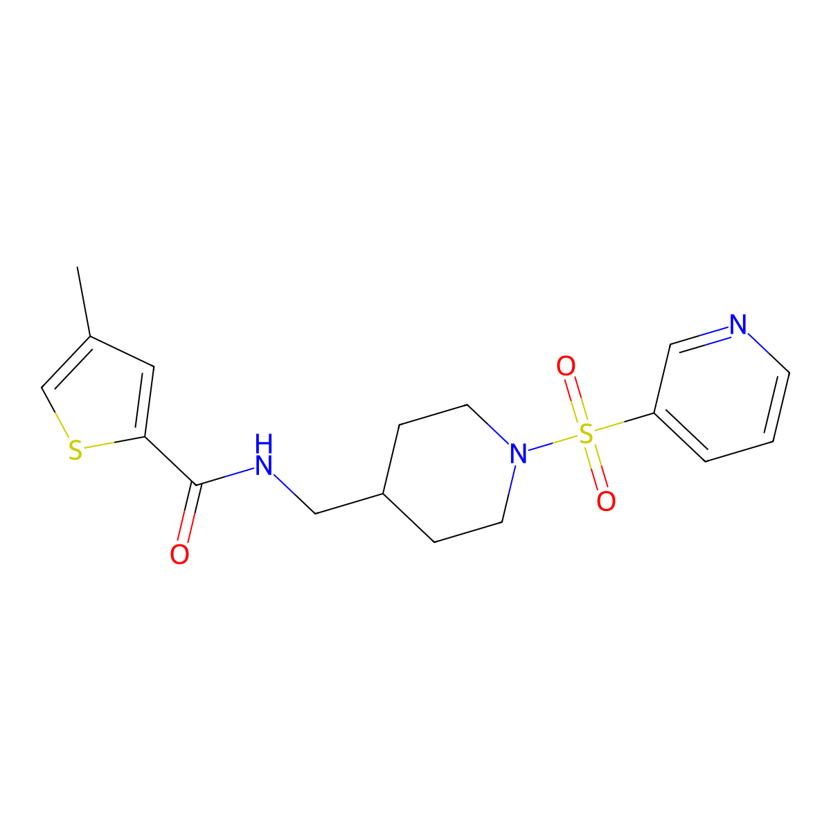 4-methyl-N-((1-(pyridin-3-ylsulfonyl)piperidin-4-yl)methyl)thiophene-2-carboxamide molecular structure, CAS 1428347-75-4
