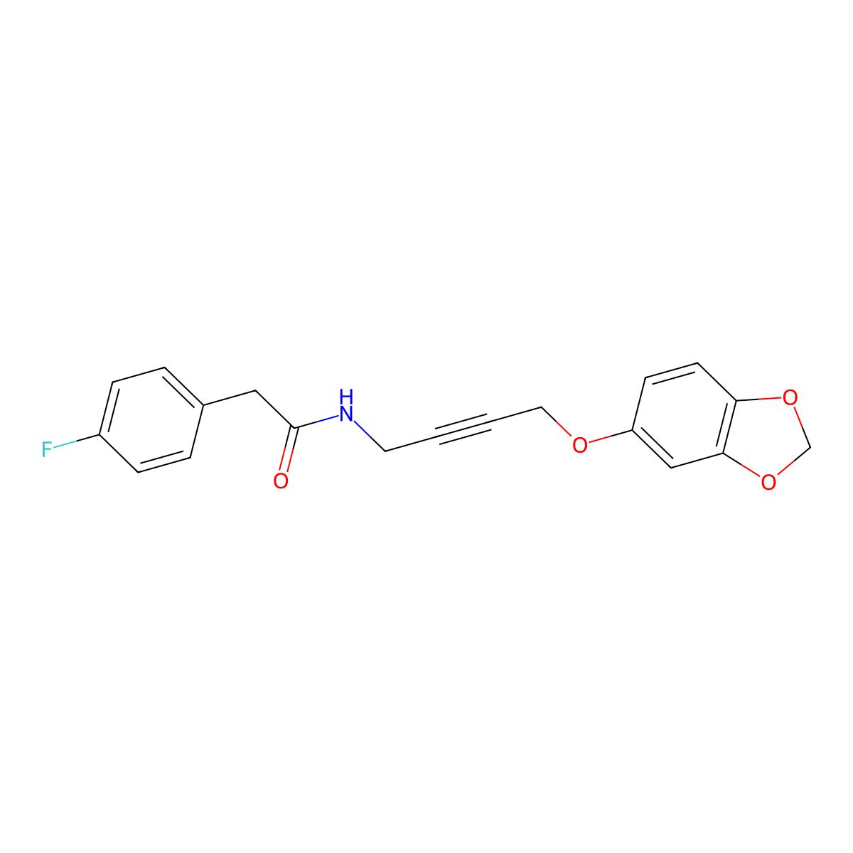 N-(4-(benzo[d][1,3]dioxol-5-yloxy)but-2-yn-1-yl)-2-(4-fluorophenyl)acetamide molecular structure, CAS 1428347-79-8