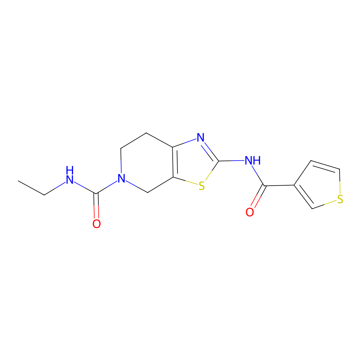 N-ethyl-2-(thiophene-3-carboxamido)-6,7-dihydrothiazolo[5,4-c]pyridine-5(4H)-carboxamide molecular structure, CAS 1428347-85-6