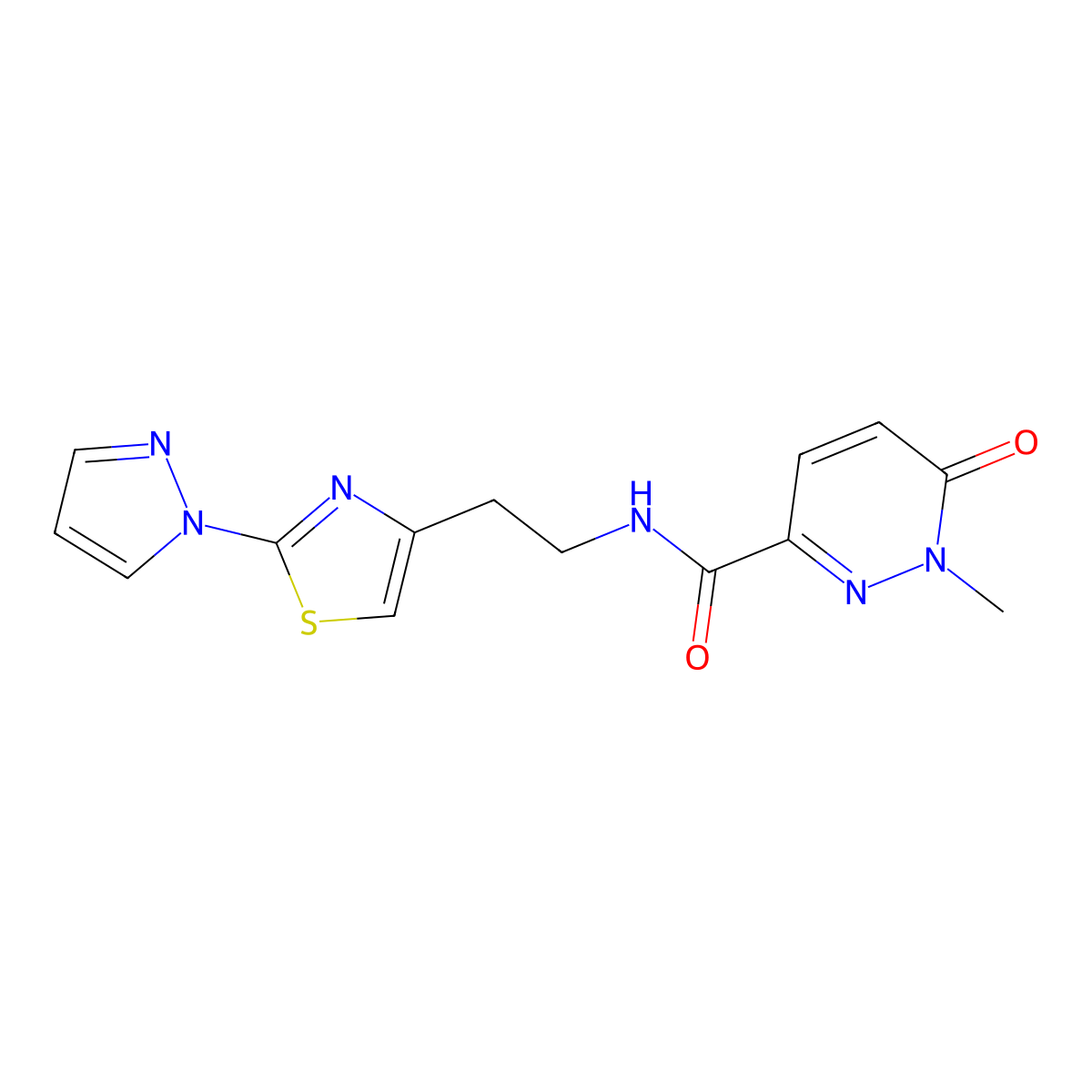 1-methyl-6-oxo-N-{2-[2-(1H-pyrazol-1-yl)-1,3-thiazol-4-yl]ethyl}-1,6-dihydropyridazine-3-carboxamide molecular structure, CAS 1428347-89-0