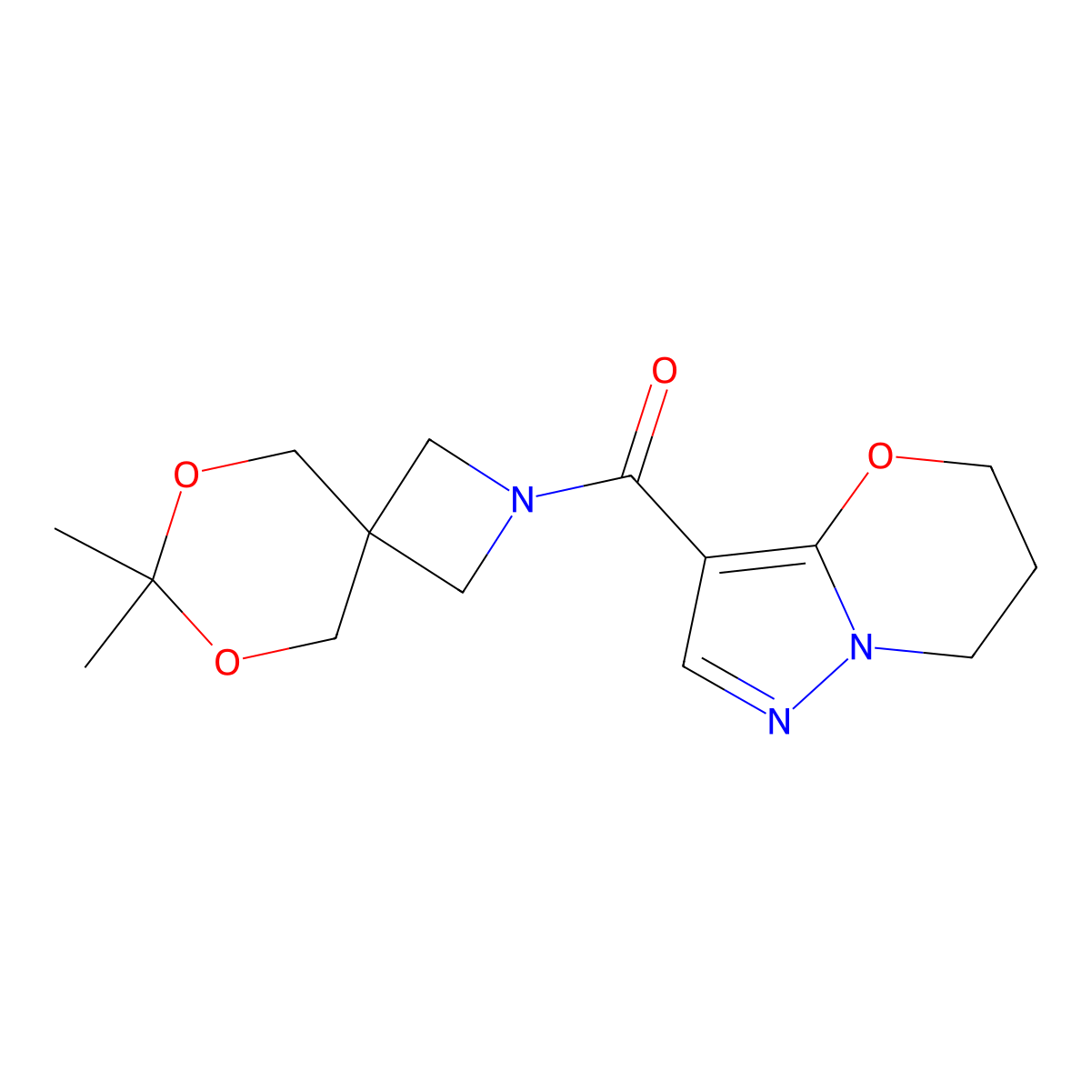 (6,7-dihydro-5H-pyrazolo[5,1-b][1,3]oxazin-3-yl)(7,7-dimethyl-6,8-dioxa-2-azaspiro[3.5]nonan-2-yl)methanone molecular structure, CAS 1428347-94-7