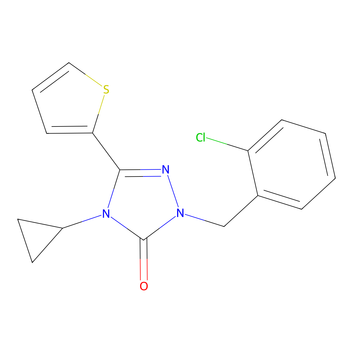 1-(2-chlorobenzyl)-4-cyclopropyl-3-(thiophen-2-yl)-1H-1,2,4-triazol-5(4H)-one molecular structure, CAS 1428348-04-2