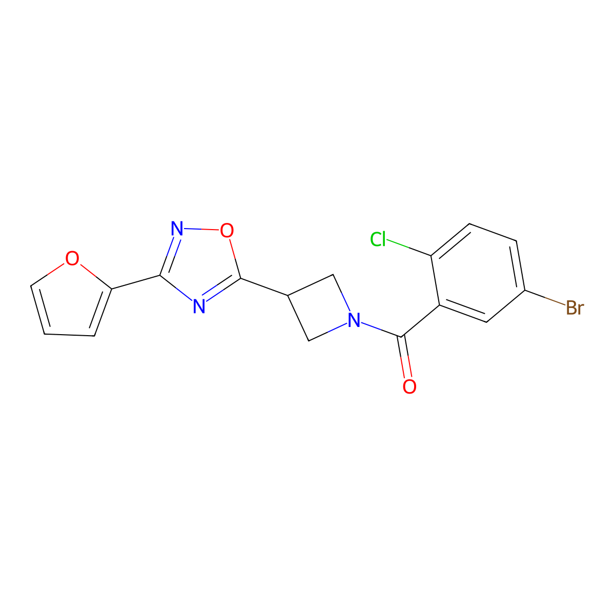 (5-Bromo-2-chlorophenyl)(3-(3-(furan-2-yl)-1,2,4-oxadiazol-5-yl)azetidin-1-yl)methanone molecular structure, CAS 1428348-08-6